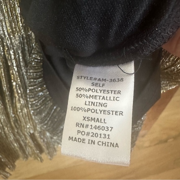 g.p.d Metallic Gold Tiered Mini Dress Flapper Black Lined Puff Long Sleeve - Picture 5 of 5